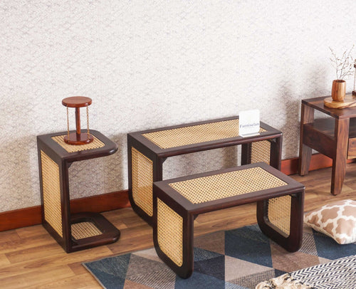 Boston Solid Wood Multipurpose Nesting Table Set of Three - Stools - Furniselan Grey-Finish