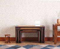 Boston Solid Wood Multipurpose Nesting Table Set of Three - Stools - Furniselan Grey-Finish