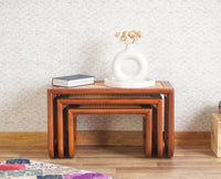 Boston Solid Wood Multipurpose Nesting Table Set of Three Furniselan Brown-Finish