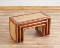 Boston Solid Wood Multipurpose Nesting Table Set of Three Furniselan Brown-Finish