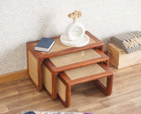Boston Solid Wood Multipurpose Nesting Table Set of Three Furniselan Brown-Finish