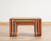 Boston Solid Wood Multipurpose Nesting Table Set of Three Furniselan Brown-Finish