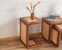 Boston Solid Wood Multipurpose Nesting Table Set of Three Furniselan Brown-Finish
