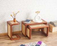 Boston Solid Wood Multipurpose Nesting Table Set of Three Furniselan Brown-Finish