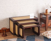 Boston Solid Wood Multipurpose Nesting Table Set of Three - Stools - Furniselan Grey-Finish