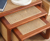 Boston Solid Wood Multipurpose Nesting Table Set of Three Furniselan Brown-Finish