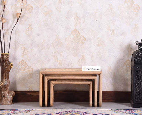Boston Solid Wood Multipurpose Nesting Table Set of Three - Stools - Furniselan Natural Finish