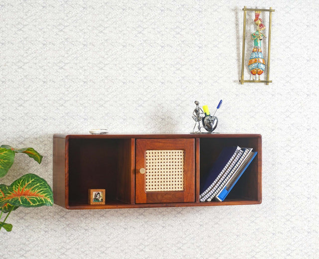 Boston Solid Wood One Door Wall Shelve Furniselan Brown-Finish