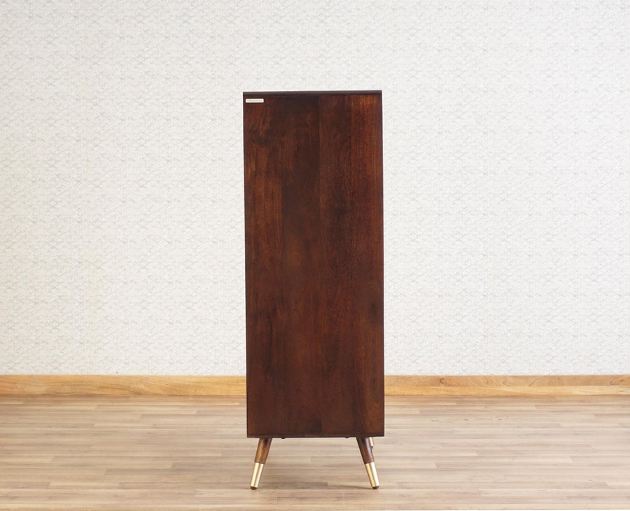 Boston Solid Wood Rattan Cane Bar Cabinet with Glass Holder Storage Furniselan Grey-Finish