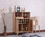 Boston Solid Wood Rattan Cane Bar Cabinet with Glass Holder Storage - Bar Cabinet - Furniselan Natural-Finish