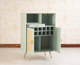 Boston Solid Wood Rattan Cane Bar Cabinet with Glass Holder Storage Furniselan Silt-Green