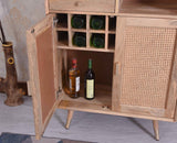 Boston Solid Wood Rattan Cane Bar Cabinet with Glass Holder Storage - Bar Cabinet - Furniselan Natural-Finish