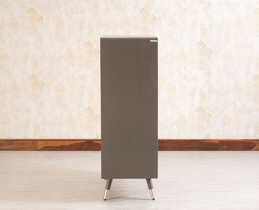 Boston Solid Wood Rattan Cane Bar Cabinet with Glass Holder Storage Furniselan Slate-Grey