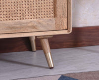 Boston Solid Wood Rattan Cane Bar Cabinet with Glass Holder Storage - Bar Cabinet - Furniselan Natural-Finish