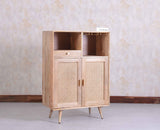 Boston Solid Wood Rattan Cane Bar Cabinet with Glass Holder Storage - Bar Cabinet - Furniselan Natural-Finish