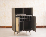 Boston Solid Wood Rattan Cane Bar Cabinet with Glass Holder Storage Furniselan Slate-Grey