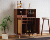 Boston Solid Wood Rattan Cane Bar Cabinet with Glass Holder Storage Furniselan Brown-Finish