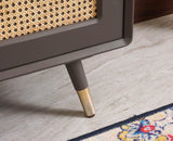 Boston Solid Wood Rattan Cane Bar Cabinet with Glass Holder Storage Furniselan Slate-Grey