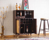 Boston Solid Wood Rattan Cane Bar Cabinet with Glass Holder Storage Furniselan Grey-Finish