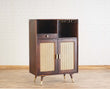 Boston Solid Wood Rattan Cane Bar Cabinet with Glass Holder Storage Furniselan Grey-Finish