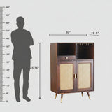 Boston Solid Wood Rattan Cane Bar Cabinet with Glass Holder Storage Furniselan Grey-Finish