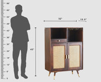Boston Solid Wood Rattan Cane Bar Cabinet with Glass Holder Storage Furniselan Grey-Finish