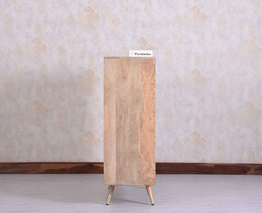 Boston Solid Wood Rattan Cane Bar Cabinet with Glass Holder Storage - Bar Cabinet - Furniselan Natural-Finish