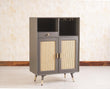 Boston Solid Wood Rattan Cane Bar Cabinet with Glass Holder Storage Furniselan Slate-Grey