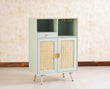 Boston Solid Wood Rattan Cane Bar Cabinet with Glass Holder Storage Furniselan Silt-Green