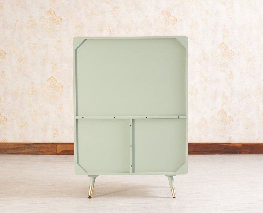 Boston Solid Wood Rattan Cane Bar Cabinet with Glass Holder Storage Furniselan Silt-Green