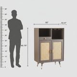 Boston Solid Wood Rattan Cane Bar Cabinet with Glass Holder Storage Furniselan Slate-Grey