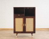 Boston Solid Wood Rattan Cane Bar Cabinet with Glass Holder Storage Furniselan Grey-Finish