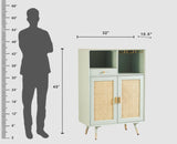 Boston Solid Wood Rattan Cane Bar Cabinet with Glass Holder Storage Furniselan Silt-Green