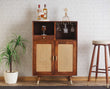 Boston Solid Wood Rattan Cane Bar Cabinet with Glass Holder Storage Furniselan Brown-Finish