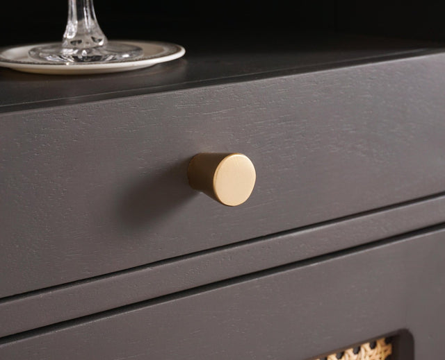 Boston Solid Wood Rattan Cane Bar Cabinet with Glass Holder Storage Furniselan Slate-Grey