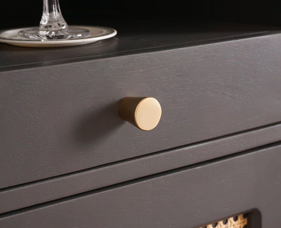 Boston Solid Wood Rattan Cane Bar Cabinet with Glass Holder Storage Furniselan Slate-Grey