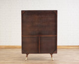 Boston Solid Wood Rattan Cane Bar Cabinet with Glass Holder Storage Furniselan Grey-Finish