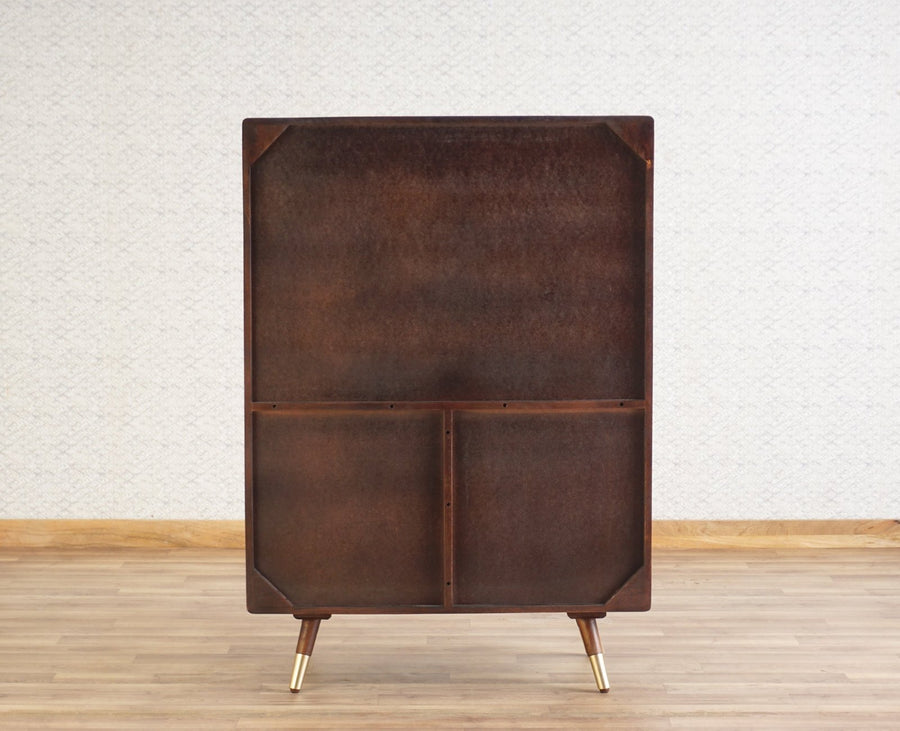 Boston Solid Wood Rattan Cane Bar Cabinet with Glass Holder Storage Furniselan Grey-Finish