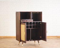 Boston Solid Wood Rattan Cane Bar Cabinet with Glass Holder Storage Furniselan Grey-Finish
