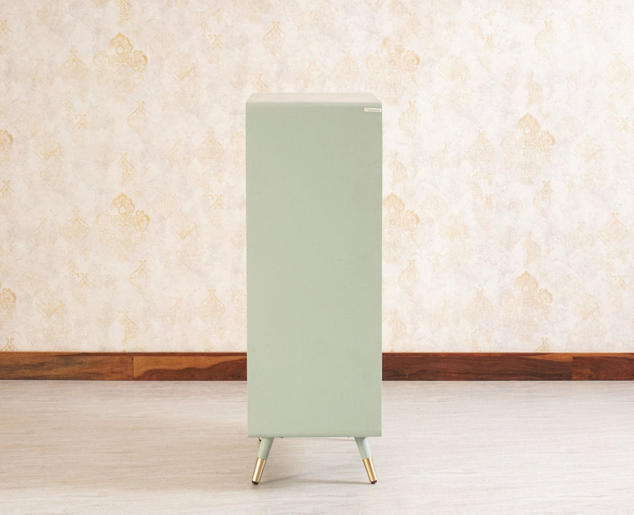 Boston Solid Wood Rattan Cane Bar Cabinet with Glass Holder Storage Furniselan Silt-Green