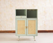Boston Solid Wood Rattan Cane Bar Cabinet with Glass Holder Storage Furniselan Silt-Green