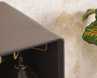 Boston Solid Wood Rattan Cane Bar Cabinet with Glass Holder Storage Furniselan Slate-Grey