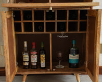 Boston Solid Wood Rattan Cane Bar Cabinet with Glass Holder Storage Multipurpose features Furniselan Natural Finish