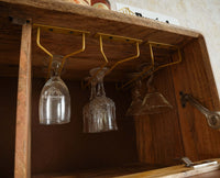 Boston Solid Wood Rattan Cane Bar Cabinet with Glass Holder Storage Multipurpose features Furniselan Natural Finish