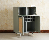 Boston Solid Wood Rattan Cane Bar Cabinet with Glass Holder Storage Multipurpose features Furniselan Cool Grey