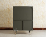 Boston Solid Wood Rattan Cane Bar Cabinet with Glass Holder Storage Multipurpose features Furniselan Slate Grey