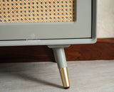 Boston Solid Wood Rattan Cane Bar Cabinet with Glass Holder Storage Multipurpose features Furniselan Cool Grey