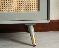 Boston Solid Wood Rattan Cane Bar Cabinet with Glass Holder Storage Multipurpose features Furniselan Cool Grey