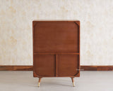 Boston Solid Wood Rattan Cane Bar Cabinet with Glass Holder Storage Multipurpose features - Bar Cabinet - Furniselan Brown-Finish
