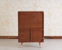 Boston Solid Wood Rattan Cane Bar Cabinet with Glass Holder Storage Multipurpose features - Bar Cabinet - Furniselan Brown-Finish